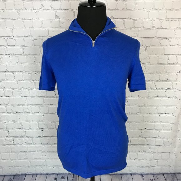 ASOS Royal Blue 1/4 Zip Knit Short Sleeve Sweater - Picture 2 of 6